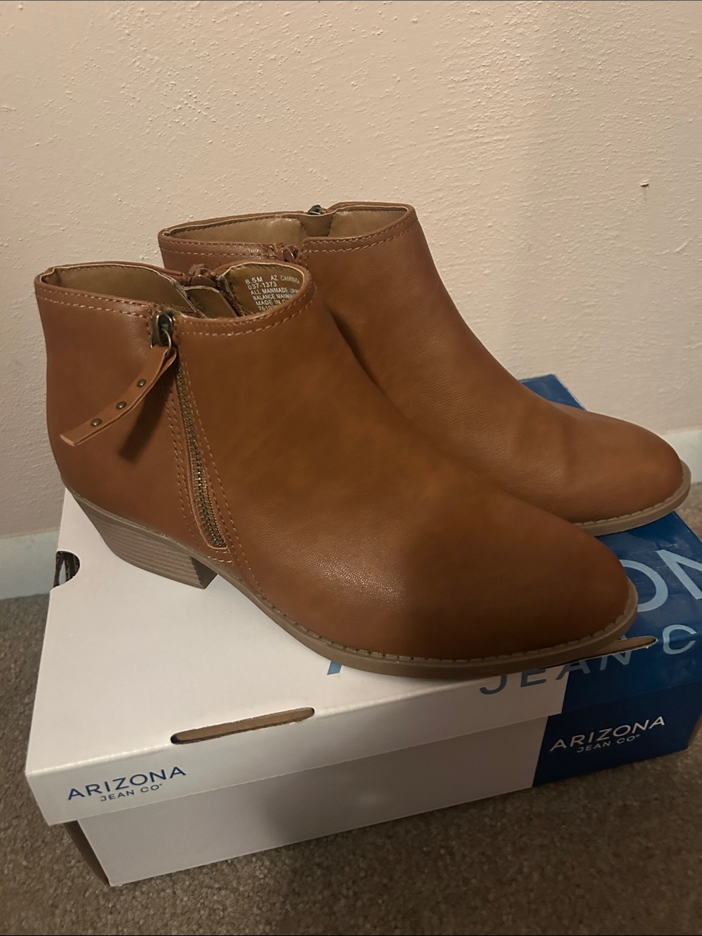 Arizona Jean Company Cognac Ankle Booties with Side Zip